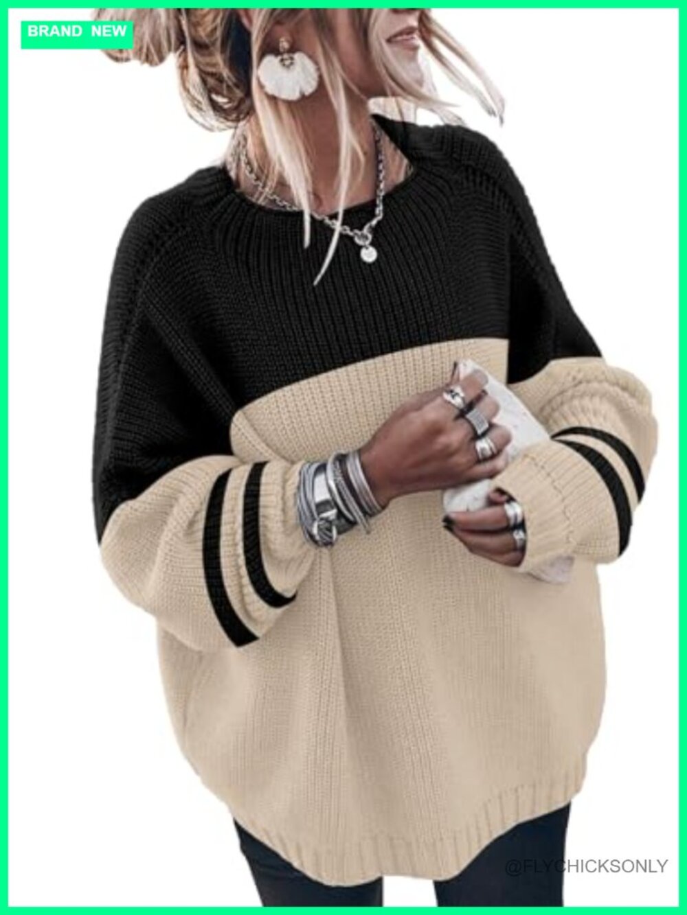Oversized Chunky Knit Pullover Sweater Mock Neck Batwing Sleeve